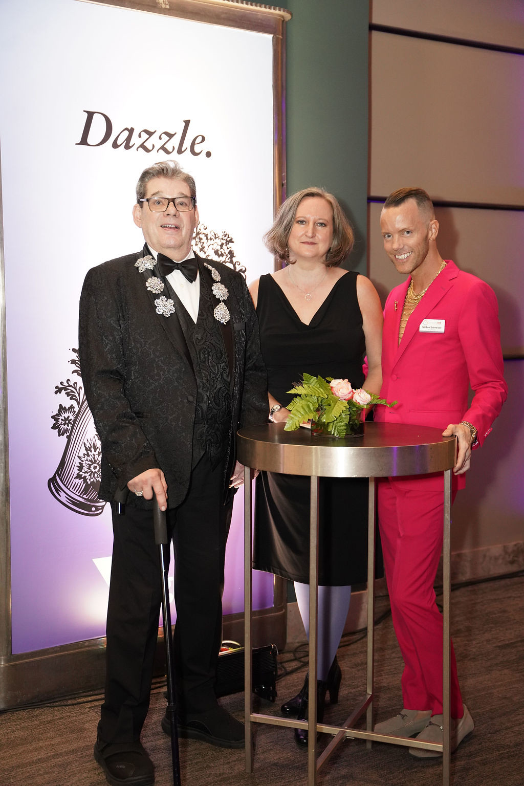 Kris Fortomaris, Cheryl Dobinson, and Michael Schneider at 2024's Black & White Gala, where Community One awarded Cheryl the Steinert & Ferreiro Award